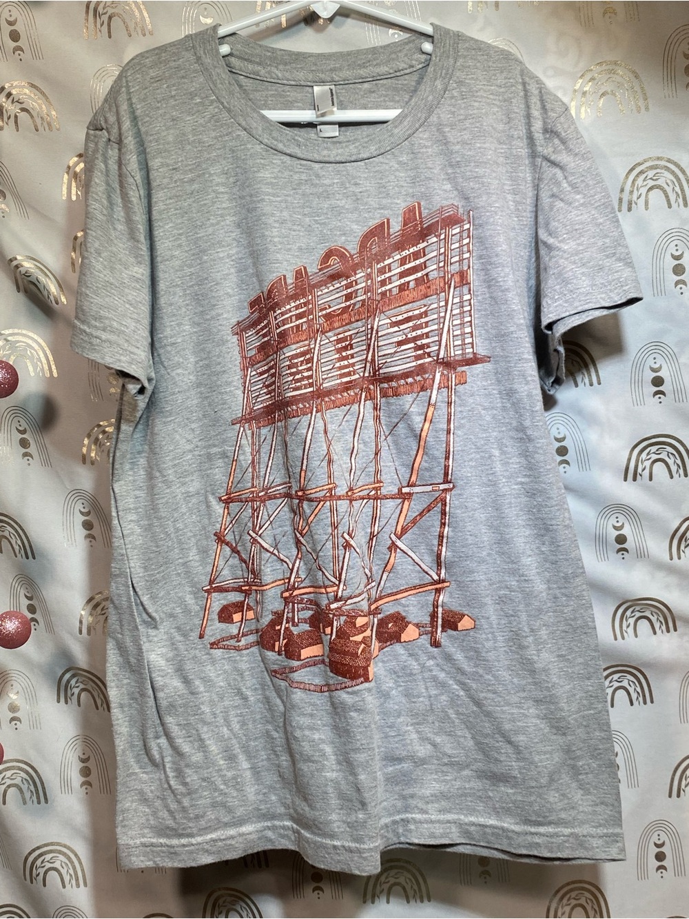 Gray Graphic Tee with Burnt Orange Billboard Print